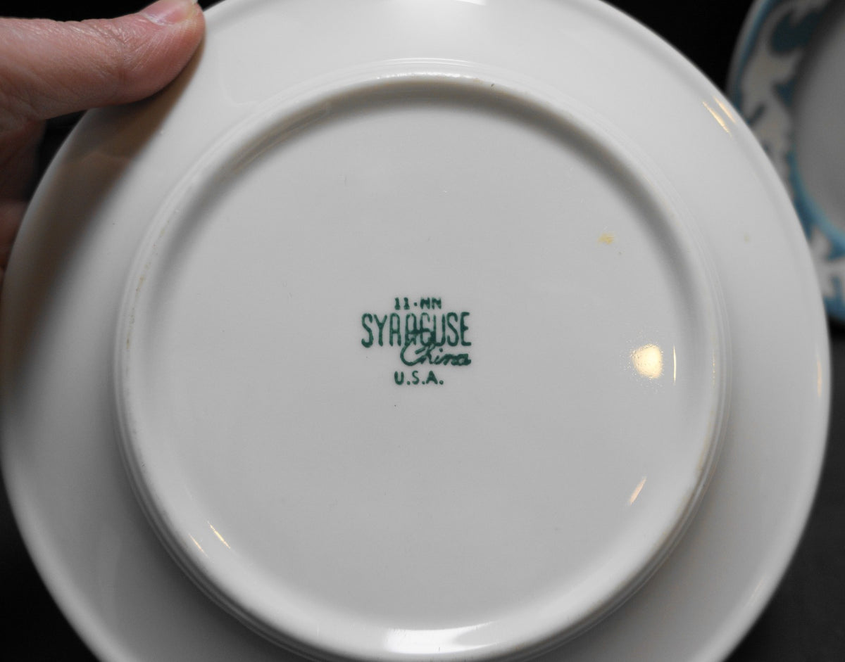 Syracuse China Oakleigh Blue Airbrushed Dessert Plates Pair 7 1/4 IN
