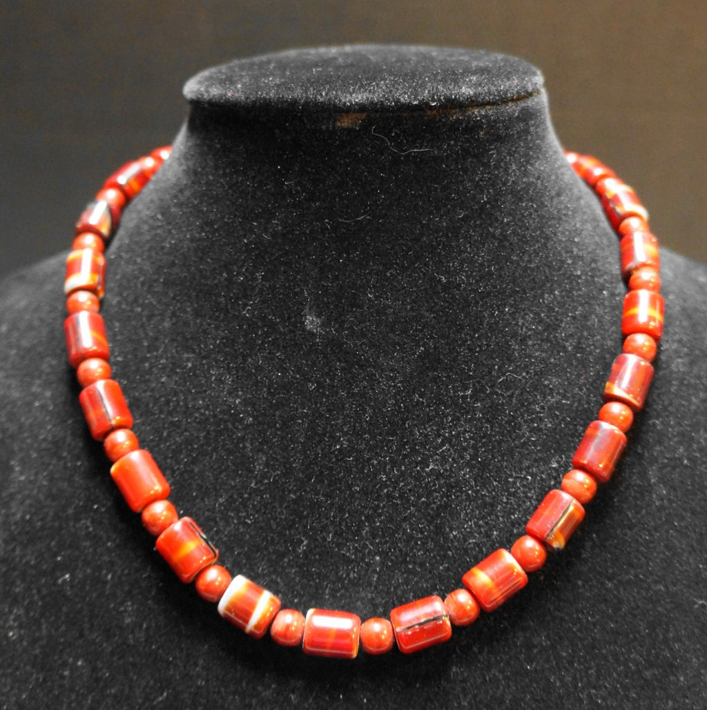 Deep Maroon Red Glass Faux Coral Beads Necklace