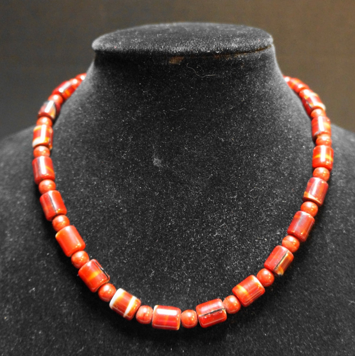 Deep Maroon Red Glass Faux Coral Beads Necklace