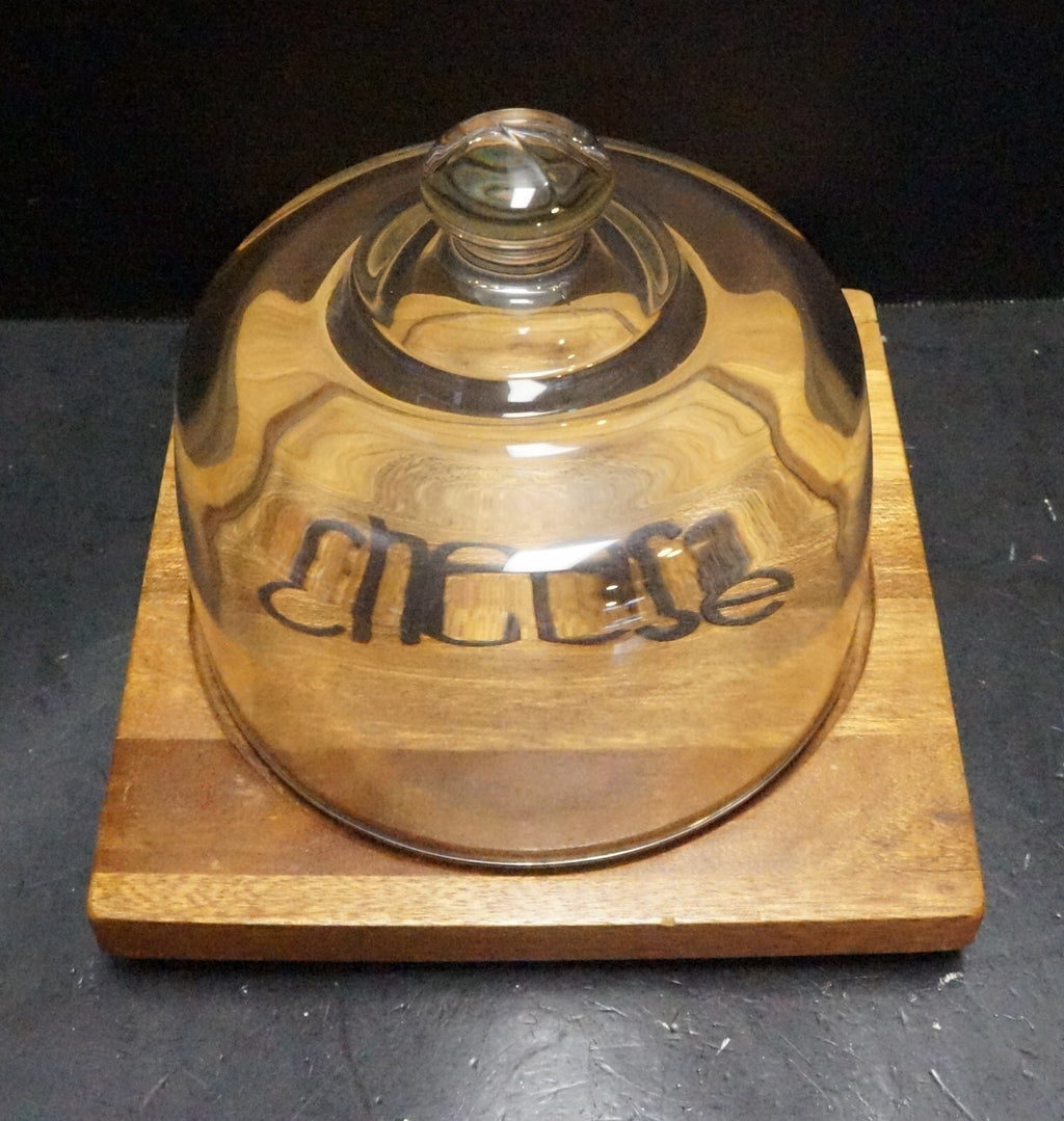 Dolphin Mahogany Philippines Wood Cheese Board Glass Dome