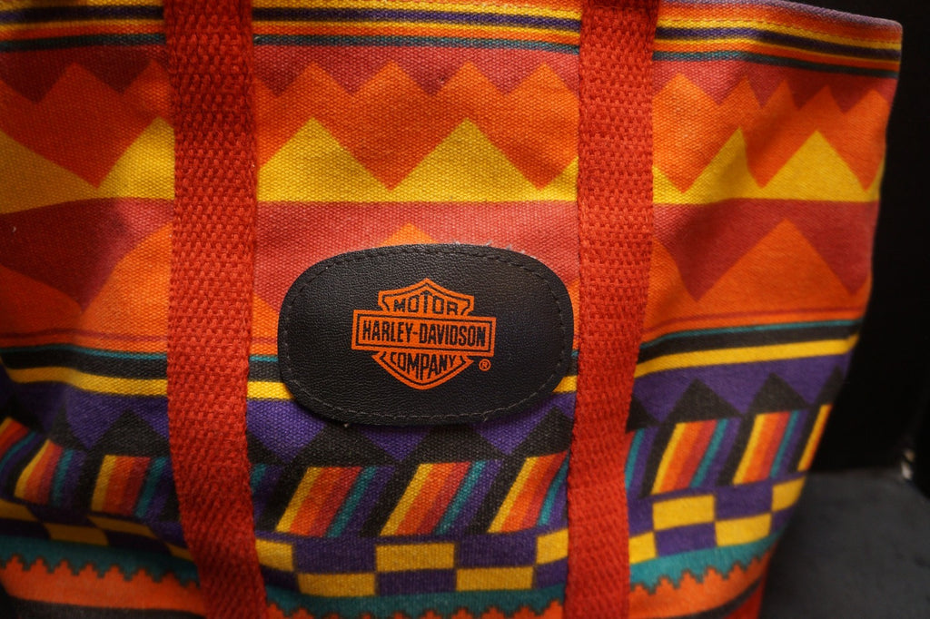 Fabriko Rainbow Southwestern Canvas Tote Bag Harley Davidson Patch