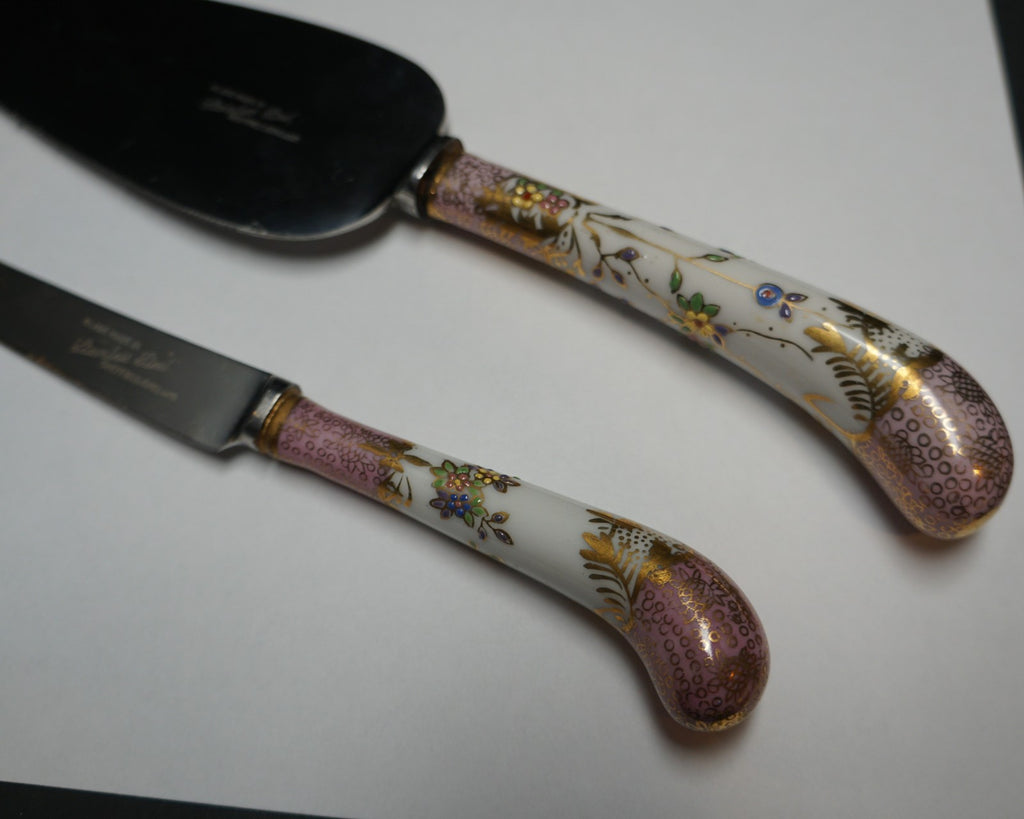 A&E Lewis Germany Porcelain Handle Hand Painted Cake Cheese Knife Sheffield