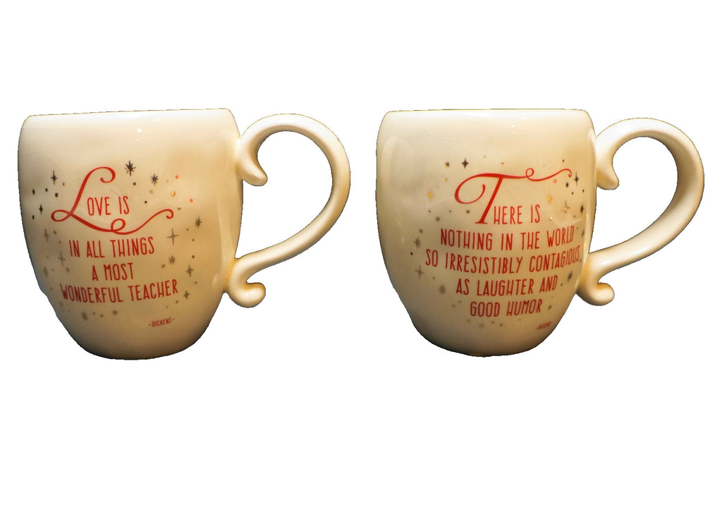 Grasslands Road Mugs Pair Love Laughter Cream Red Gold