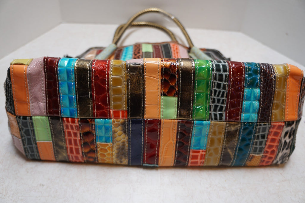 Shoulder Satchel Tote Bag Women's Faux Leather Snake Stripes Colorful Handbag