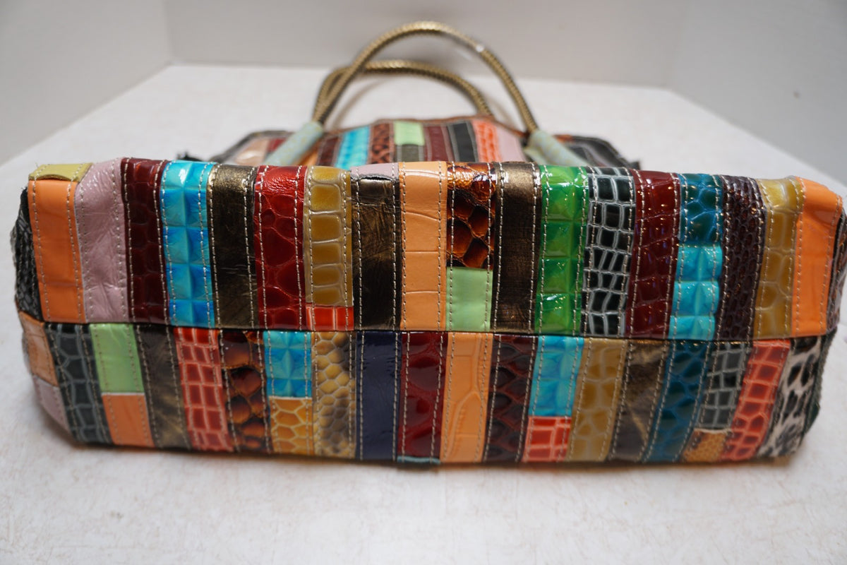 Shoulder Satchel Tote Bag Women's Faux Leather Snake Stripes Colorful Handbag