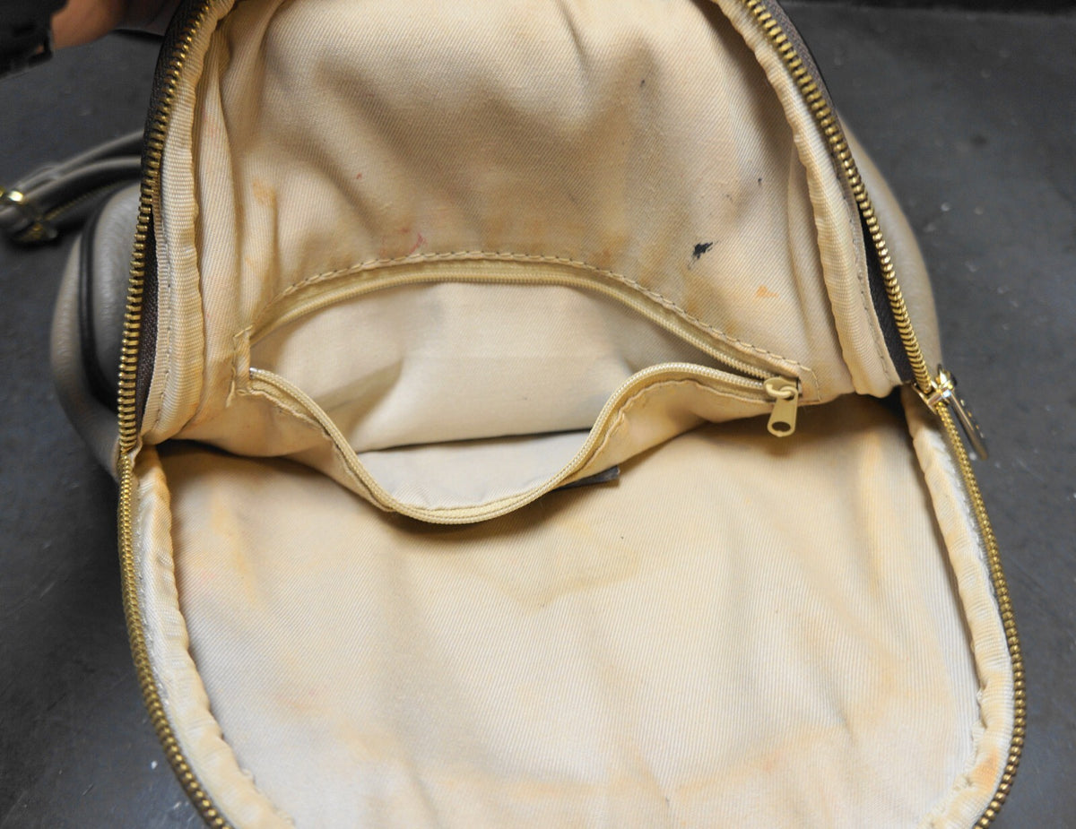 Valentina Italian Genuine Pebbled Leather Sling Backpack Purse Taupe Brown