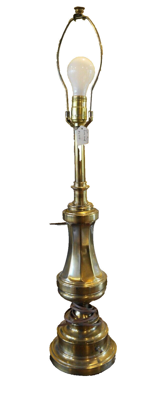Stiffel Paneled Brass Table Lamp With Drum Shade 33 IN
