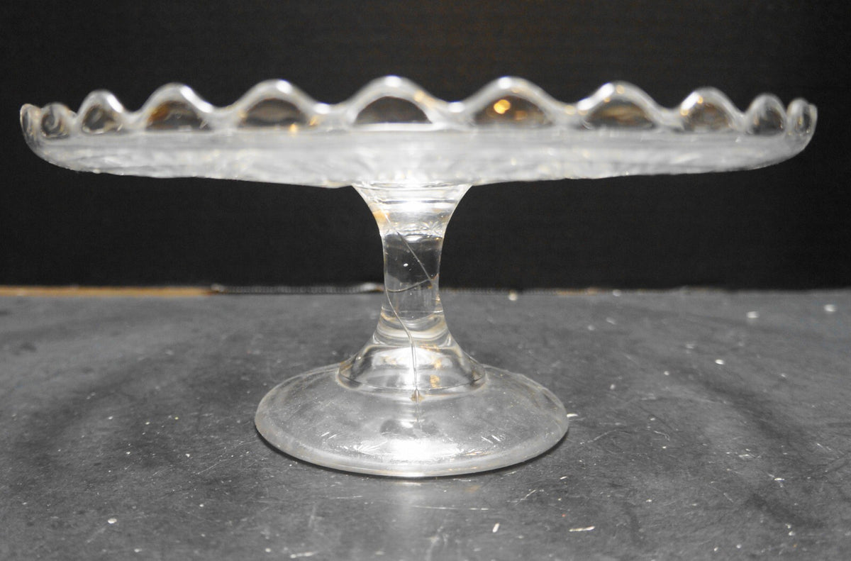 Bryce Higbee Sheaf With Diamonds EAPG Cake Stand Clear Glass
