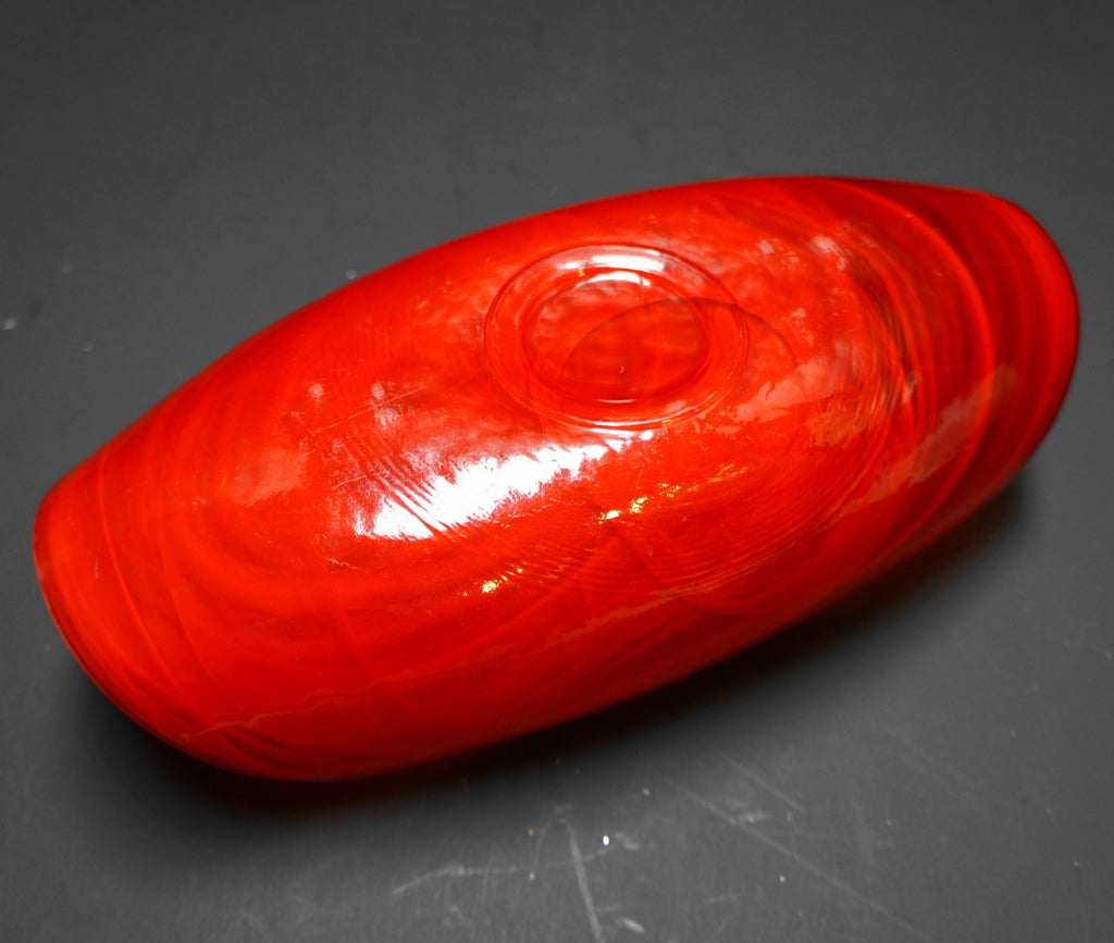 Red White Swirl Marbled Art Glass Curved Dish