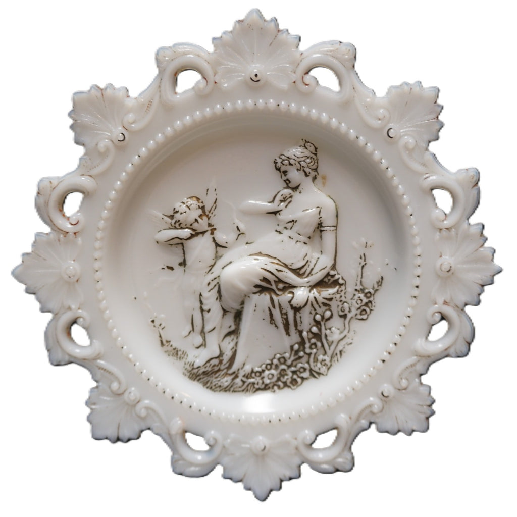 Westmoreland Milk Glass Cupid & Psyche Embossed Lace Reticulated Edge Plate