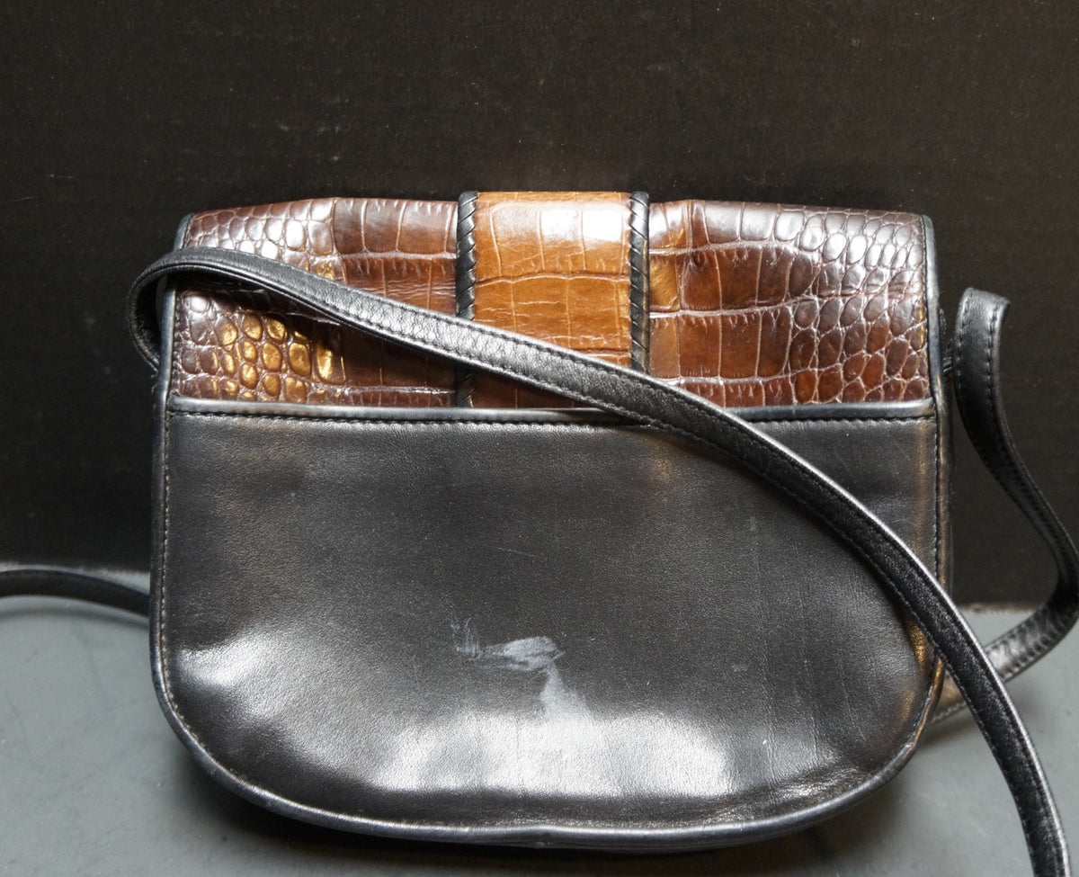 Brighton Black Brown Leather Moc Croc Reptile Embossed Print Small Purse