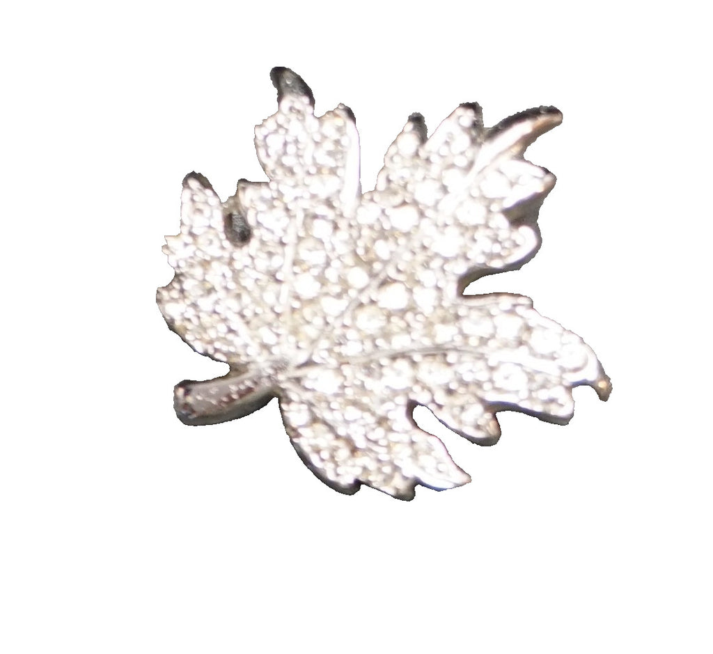 Rhodium Plated Silver Tone Clear Rhinestone Maple Leaf Pin Brooch Small