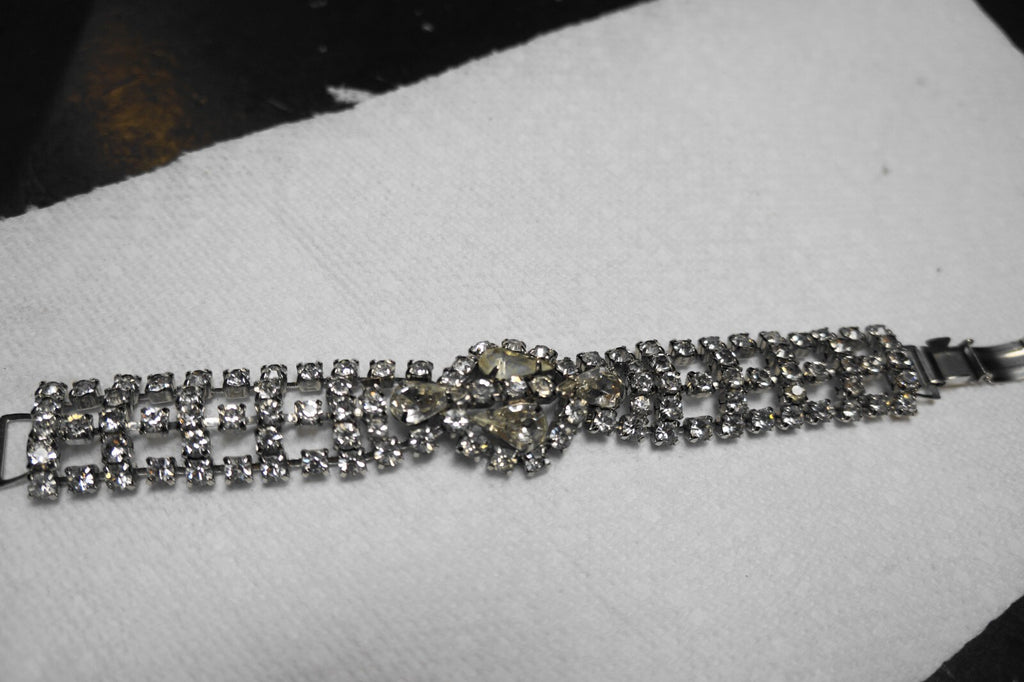 Fancy Clear Rhinestone Bracelet Triple Strand Clasp Closure