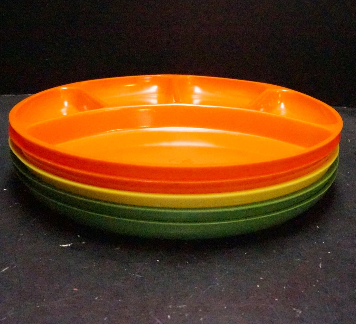 Bright Melamine Divided Fondue Plates Japan Orange Yellow Green