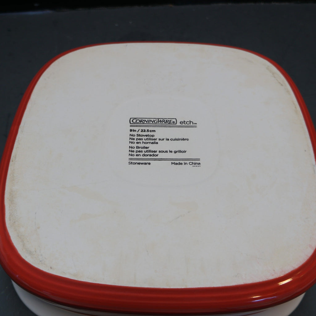 Corning Etch Brick Red 9" Square Baker No Lid