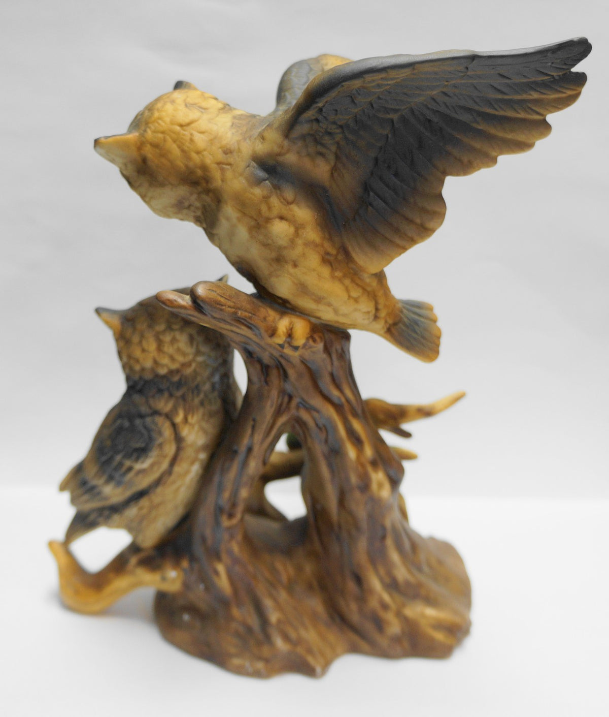 Brown Owls Porcelain Figurine Hand Painted Red Berries