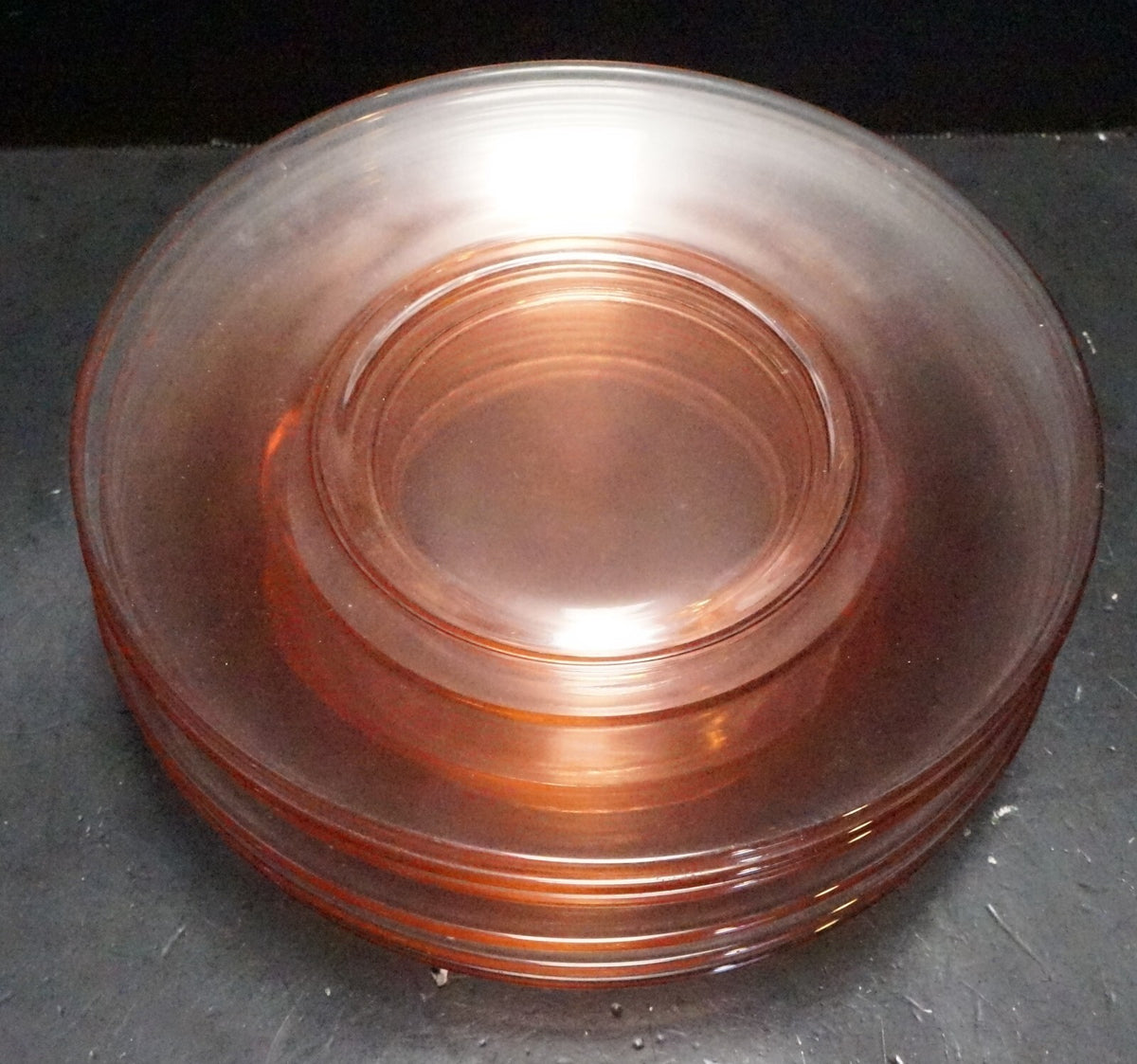 Pink Glass 8 1/8" Luncheon Plates Set of 7 Blown Glass