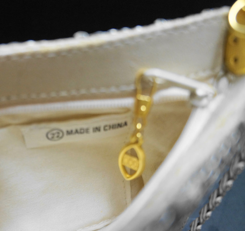 Beige Enamel Metal Mesh Shoulder Bag Purse Made in China