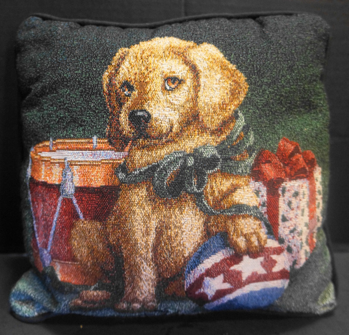 Christmas Pillow Tapestry Dog Presents