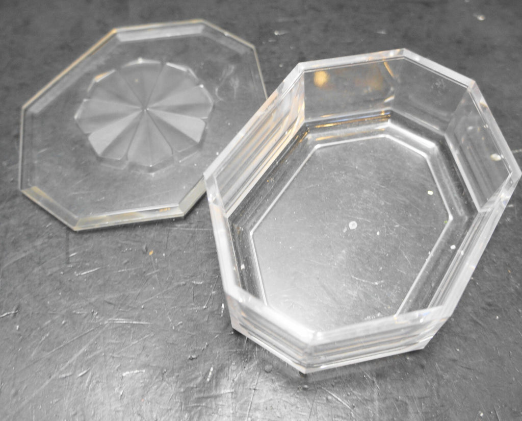 Clear Lucite Acrylic Trinket Box Octagon Flower Lid