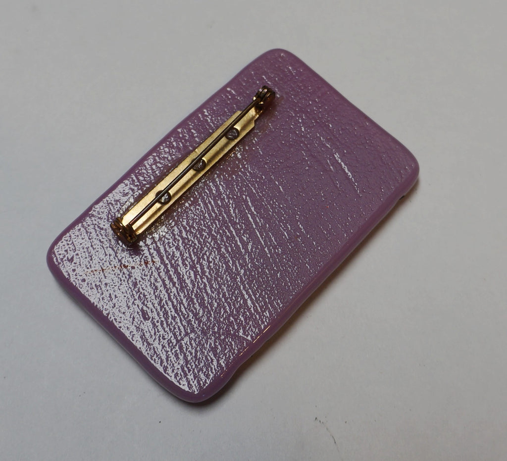 Pink Mauve Lavender Abstract Fused Glass Rectangle Pin