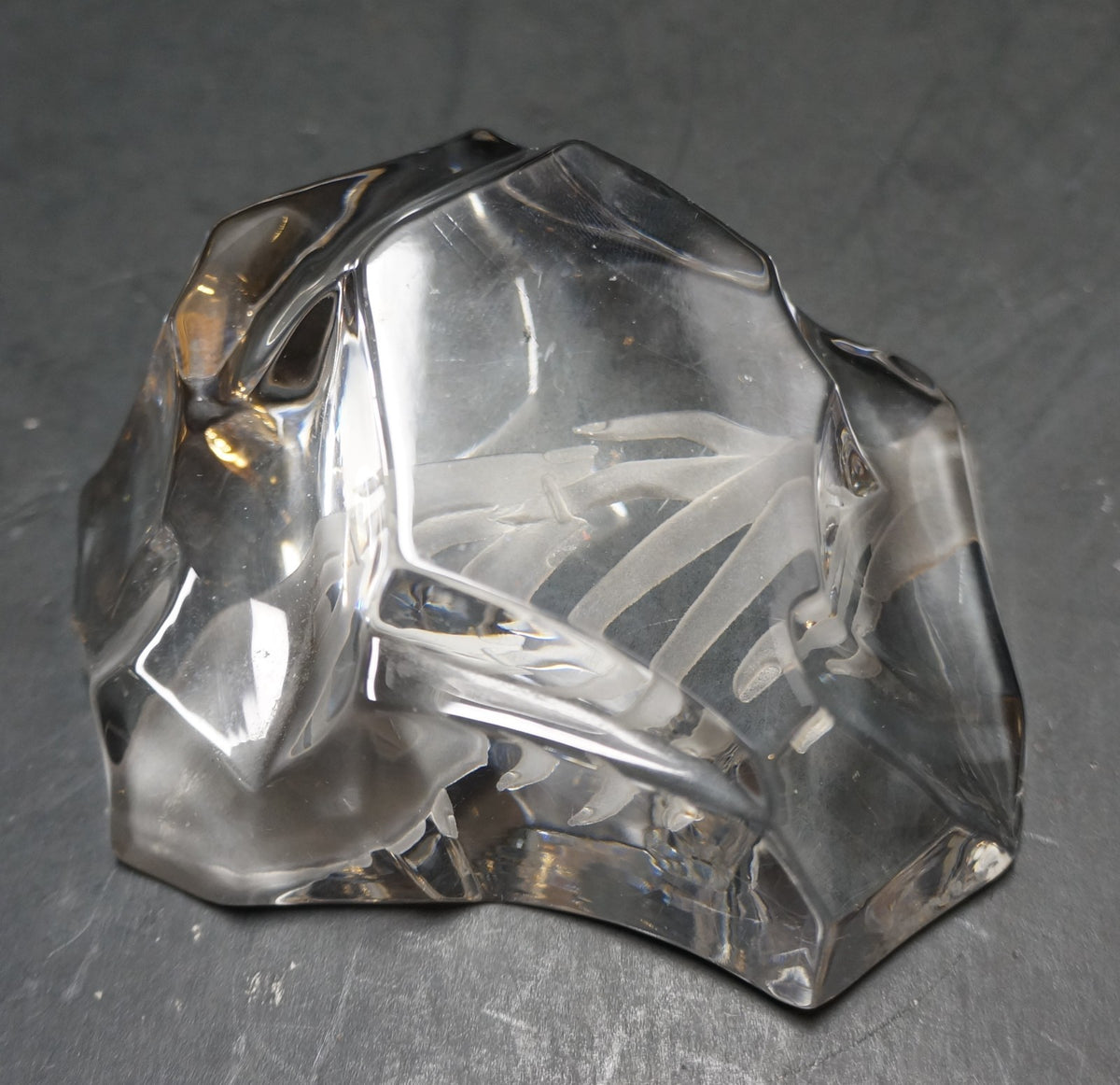 Val St Lambert Crystal Rock Paperweight Cut Hands Wedding Ring Frosted