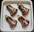 Deep Red Glass Bell Ornaments Gold Glitter Hand Decorated Set of 4