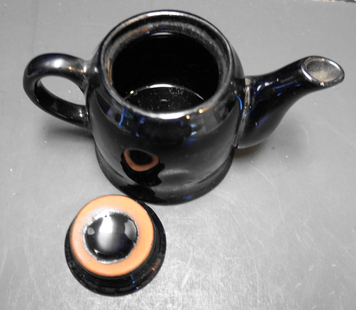 Black Glazed Redware Individual 1 Cup Teapot