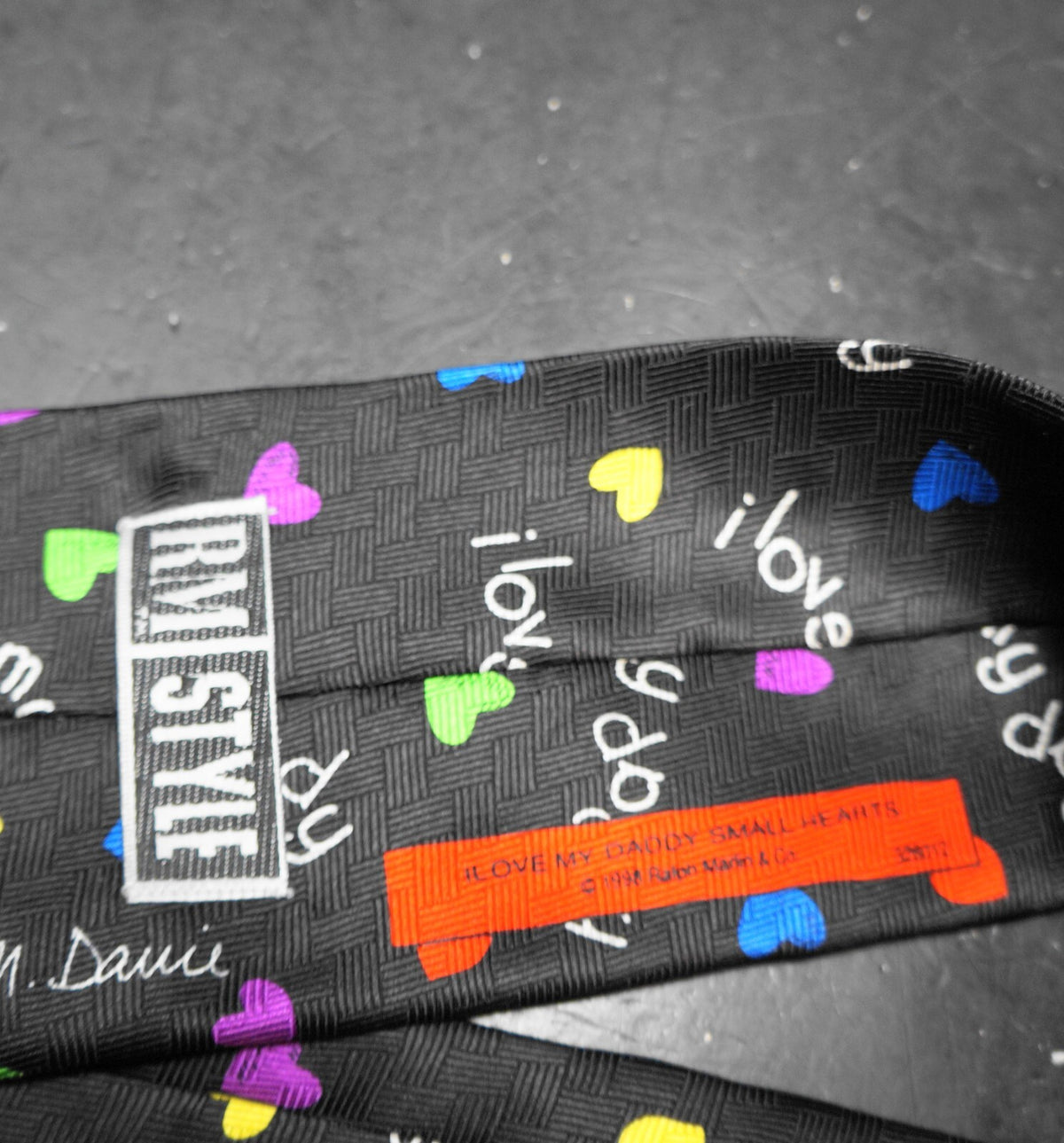Ralph Marlin 1998 I Love My Daddy Small Hearts Silk Tie Black