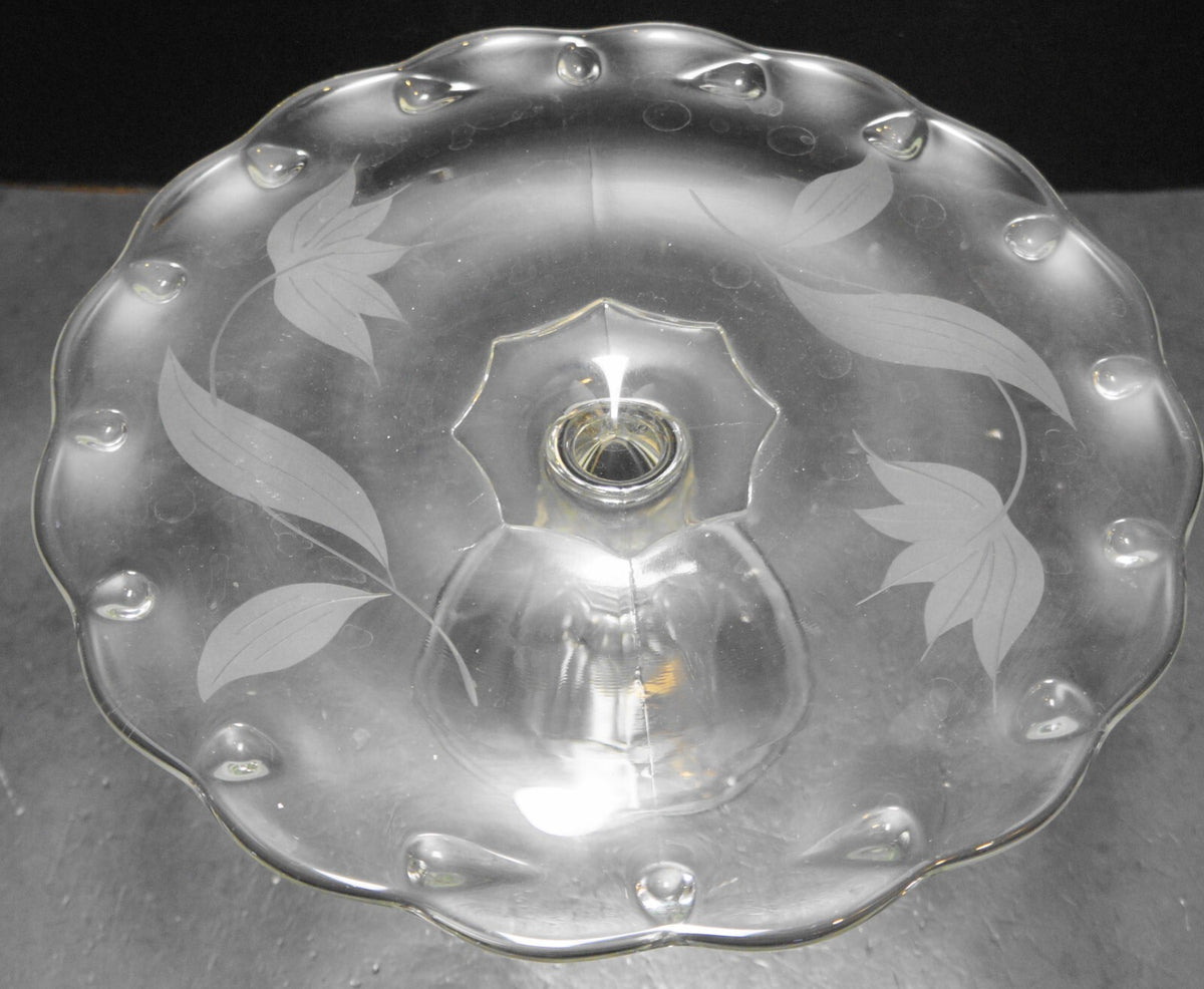 Indiana Glass Teardrop Clear Cake Stand Etched Flowers