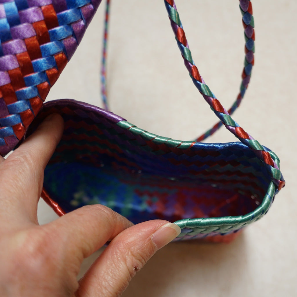 Bright Woven Oaxaca Mexican Clamshell Mini Purse Blue Red Green Purple