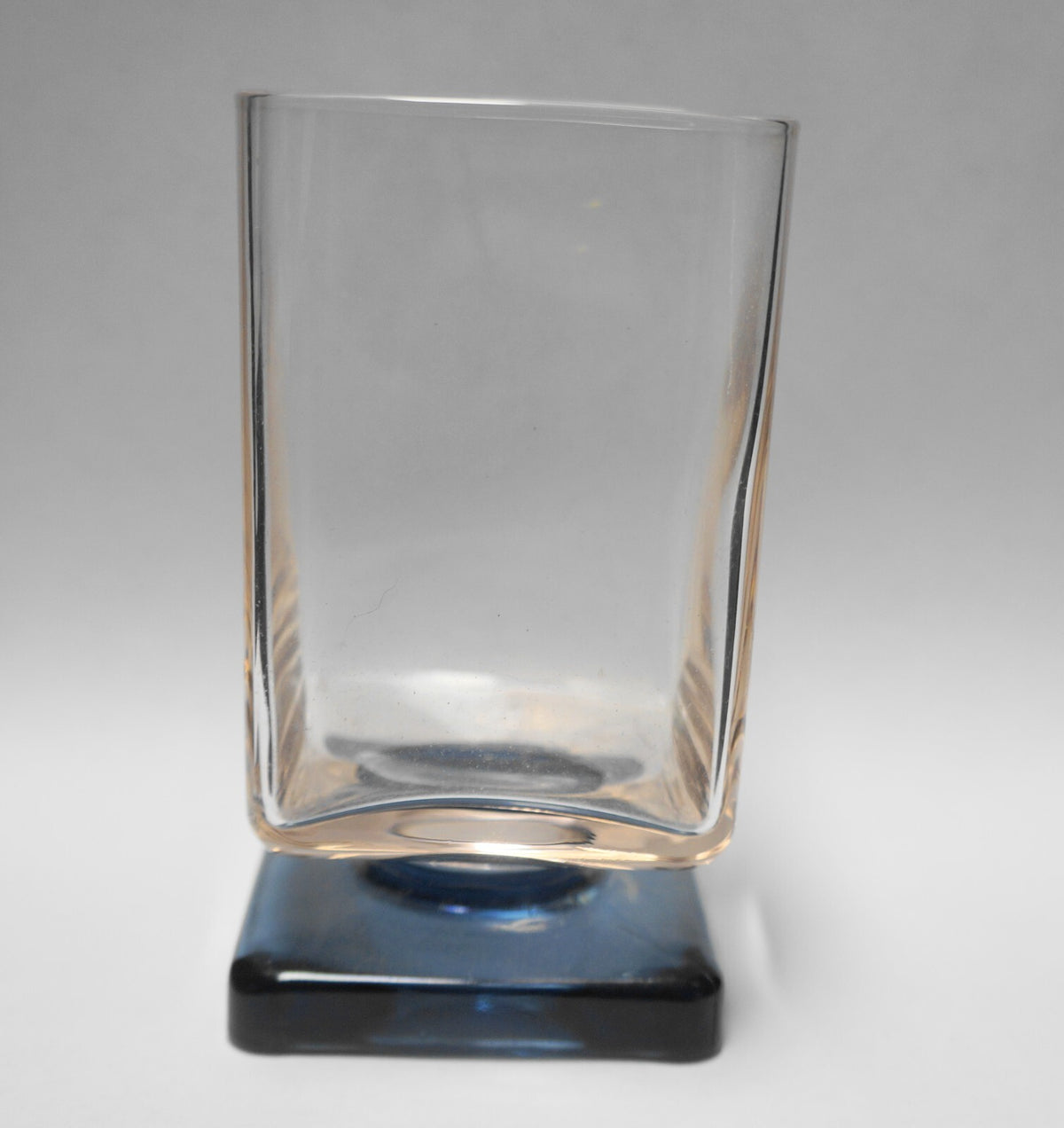 Pink Glass Blue Square Foot Disaronno Amaretto Tumblers Cristal D'Arques 1970s