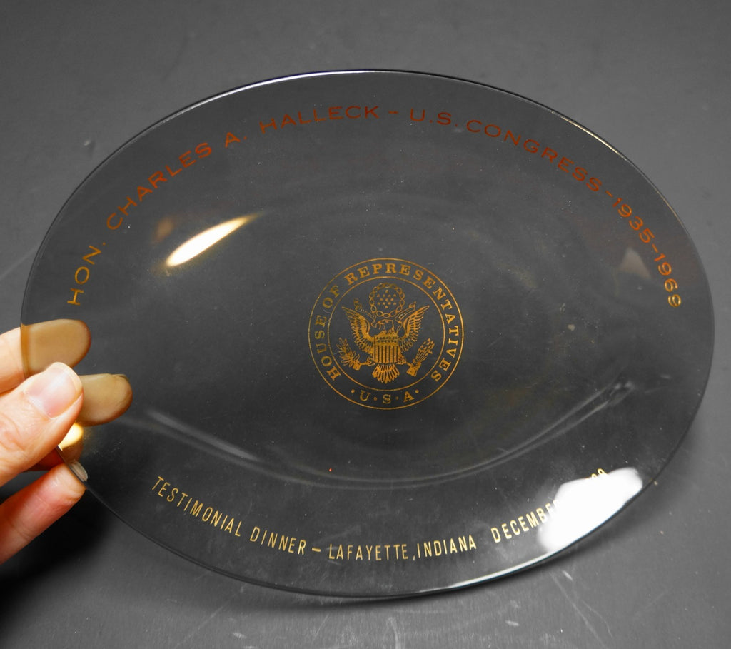 US Congress House of Representatives Smoky Glass Bent Oval Plate Charles Halleck
