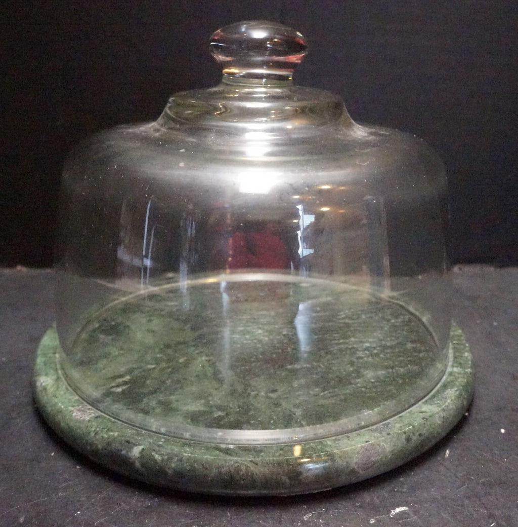 Dutch Garden Dark Green Marble Clear Glass Dome Cheese Board