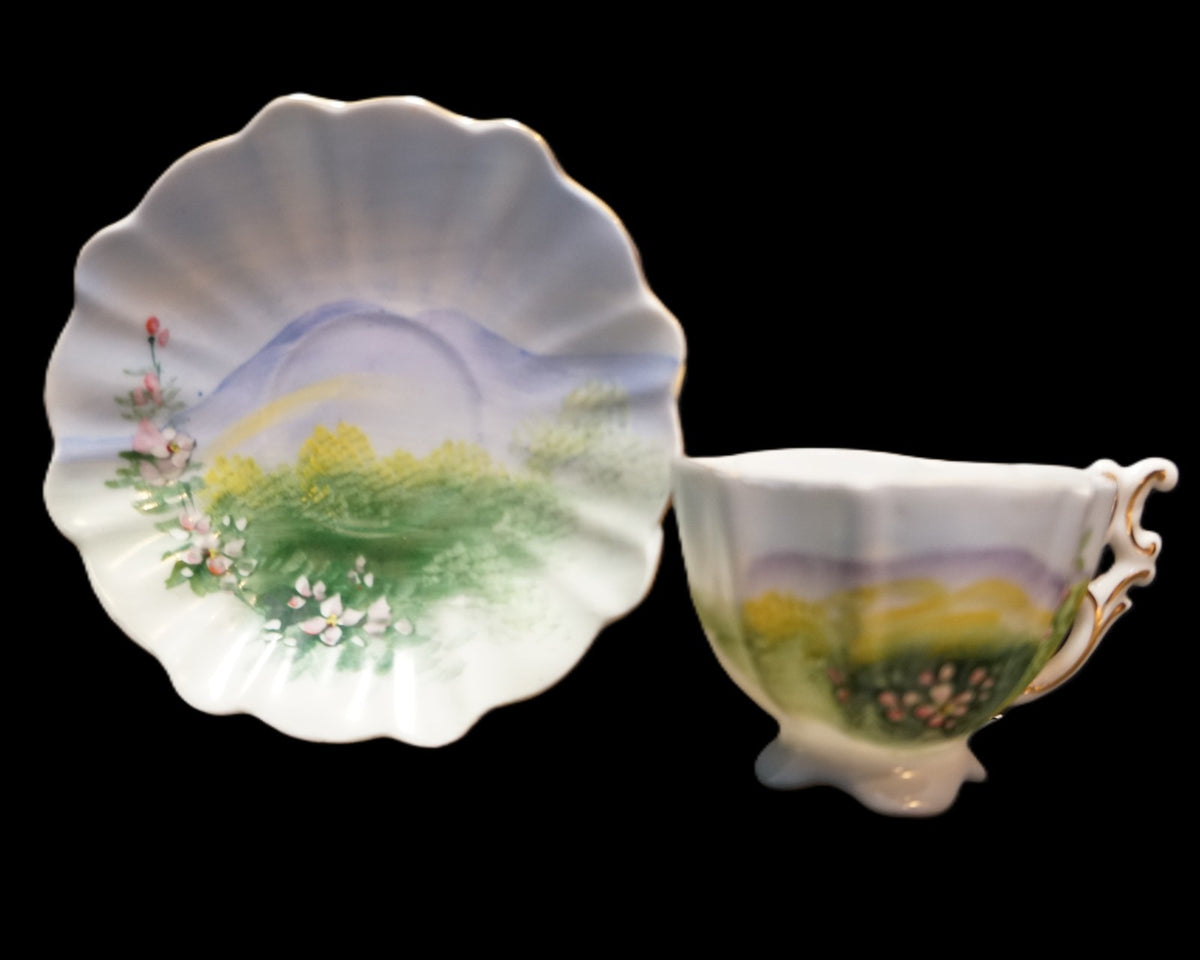 Chimney Top Great Smoky Mountains Hand Painted Cup Saucer Occupied Japan