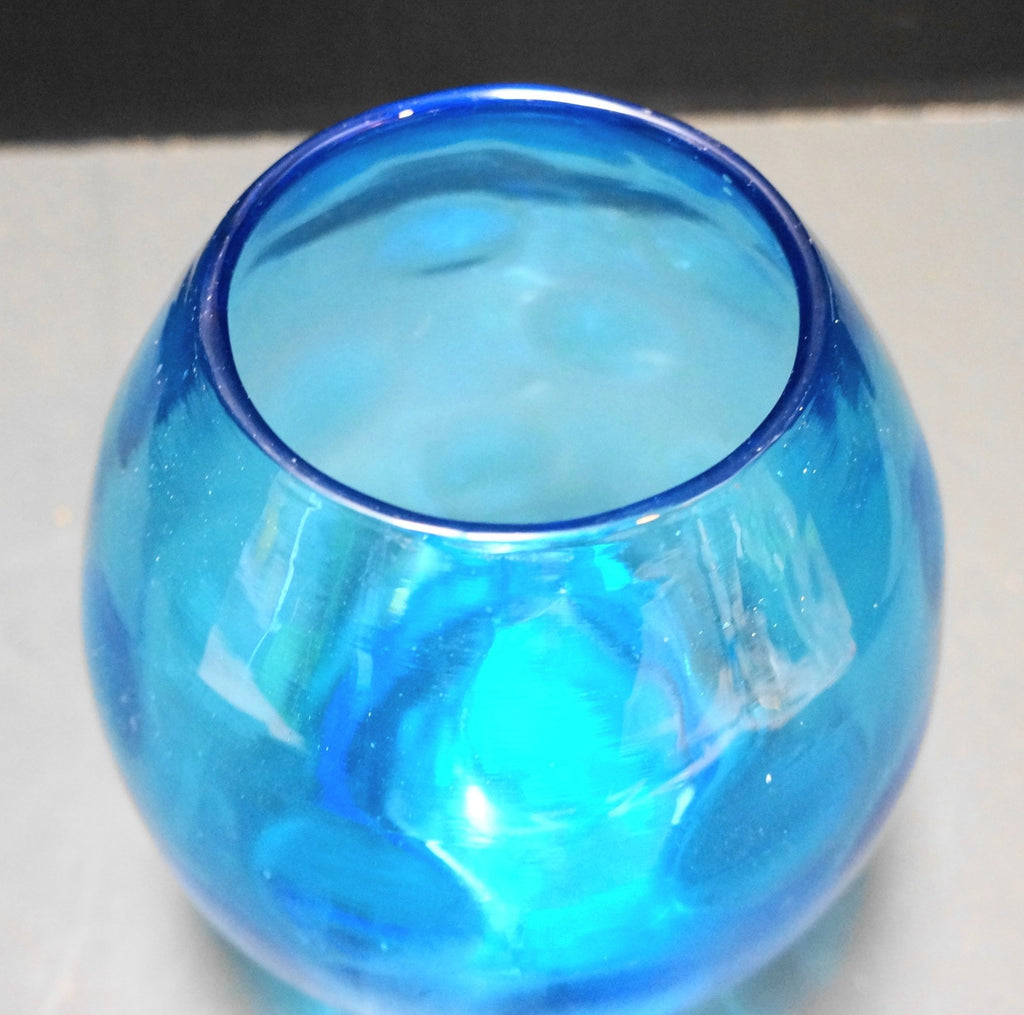 Electric Blue Dot Optic Art Glass Vase Rough Pontil