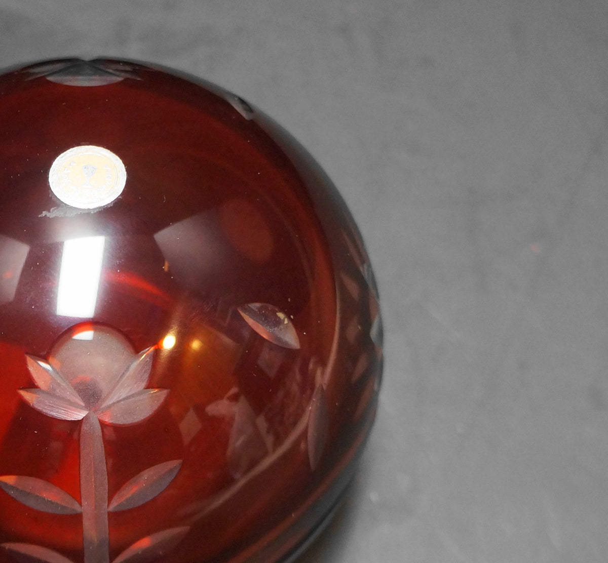Romania Bohemian Ruby Cut to Clear Crystal Ball Orb Paperweight