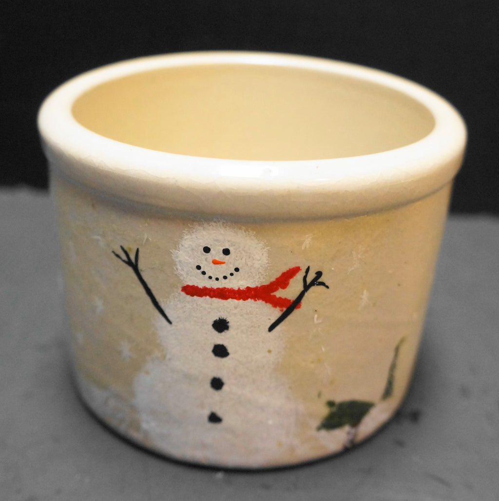 Robinson Ransbottom 1 Pint Low Jar Crock Hand Painted Snowman