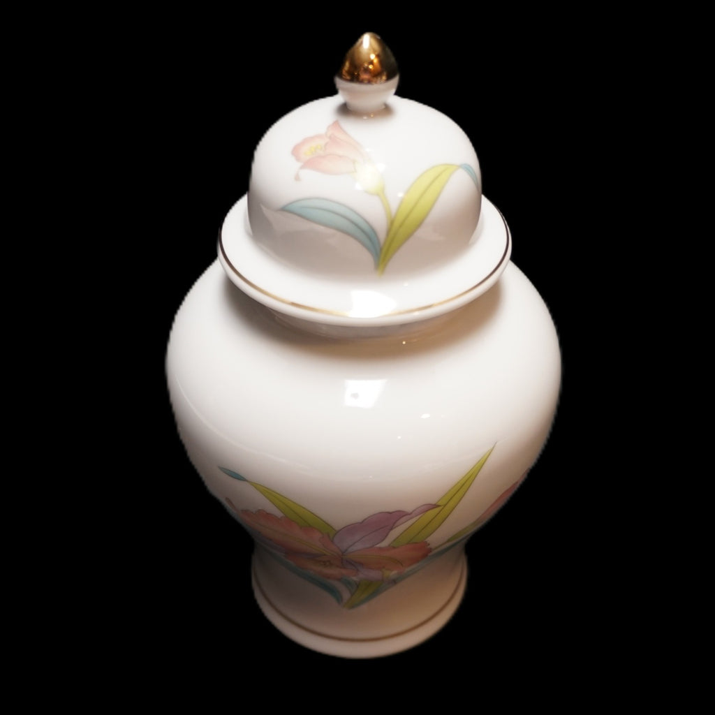 Otagiri Orchid Mist Ginger Jar 8 IN Pastel Flowers on White