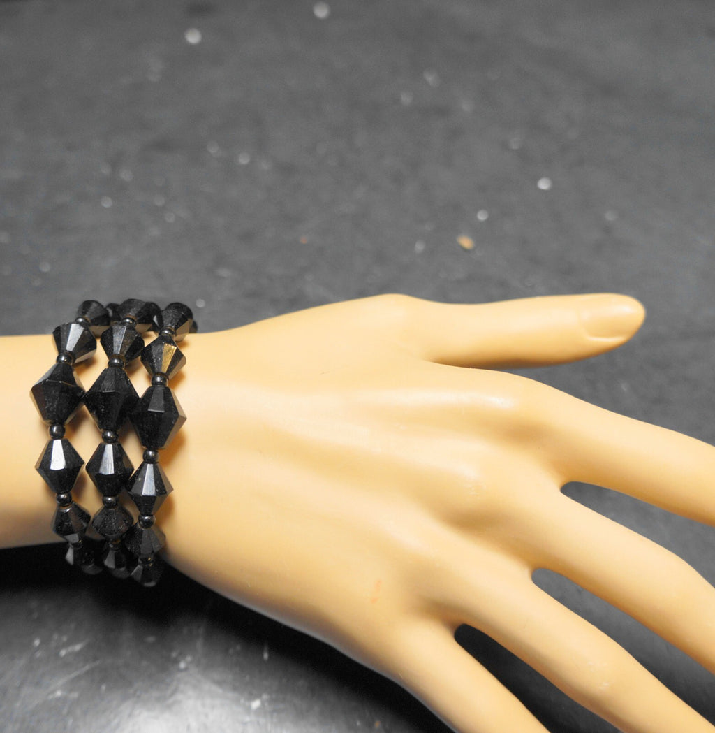 Black Glass Bicone Bead Wrap Bracelet