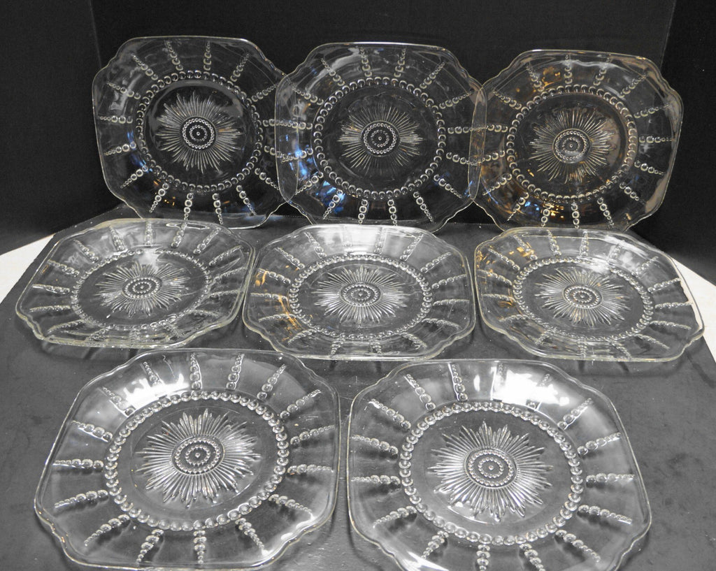 Federal Glass Columbia Clear Depression Lunch Plates Set of 8