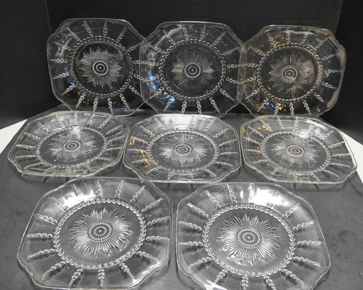 Federal Glass Columbia Clear Depression Lunch Plates Set of 8