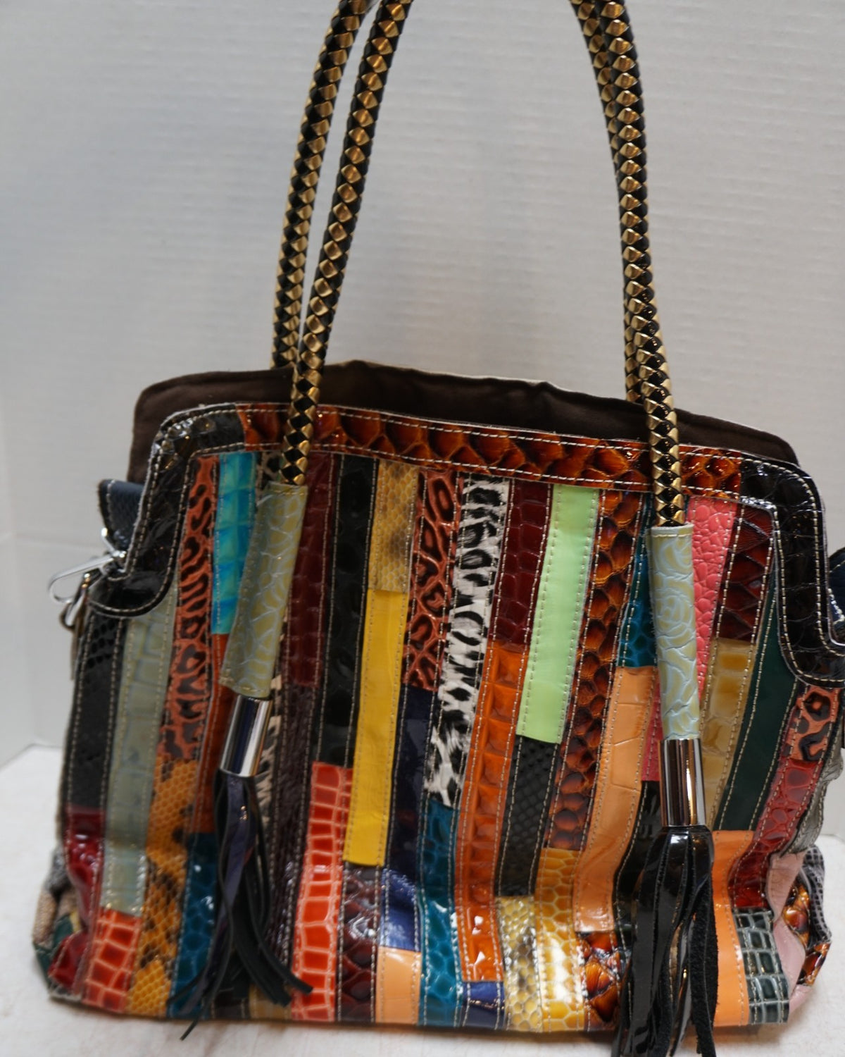Shoulder Satchel Tote Bag Women's Faux Leather Snake Stripes Colorful Handbag
