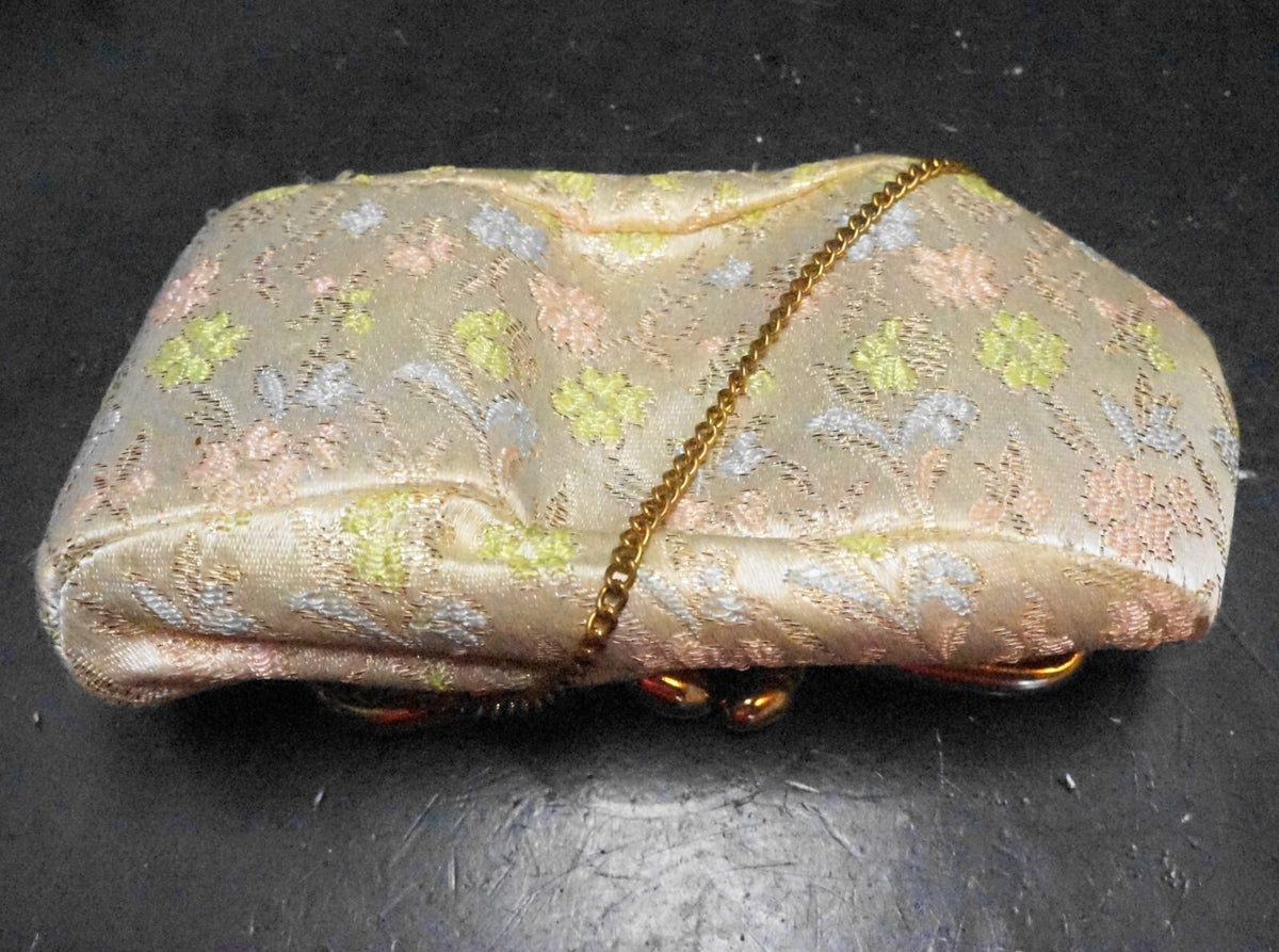 Pale Gold Brocade Evening Bag Pink Green Floral