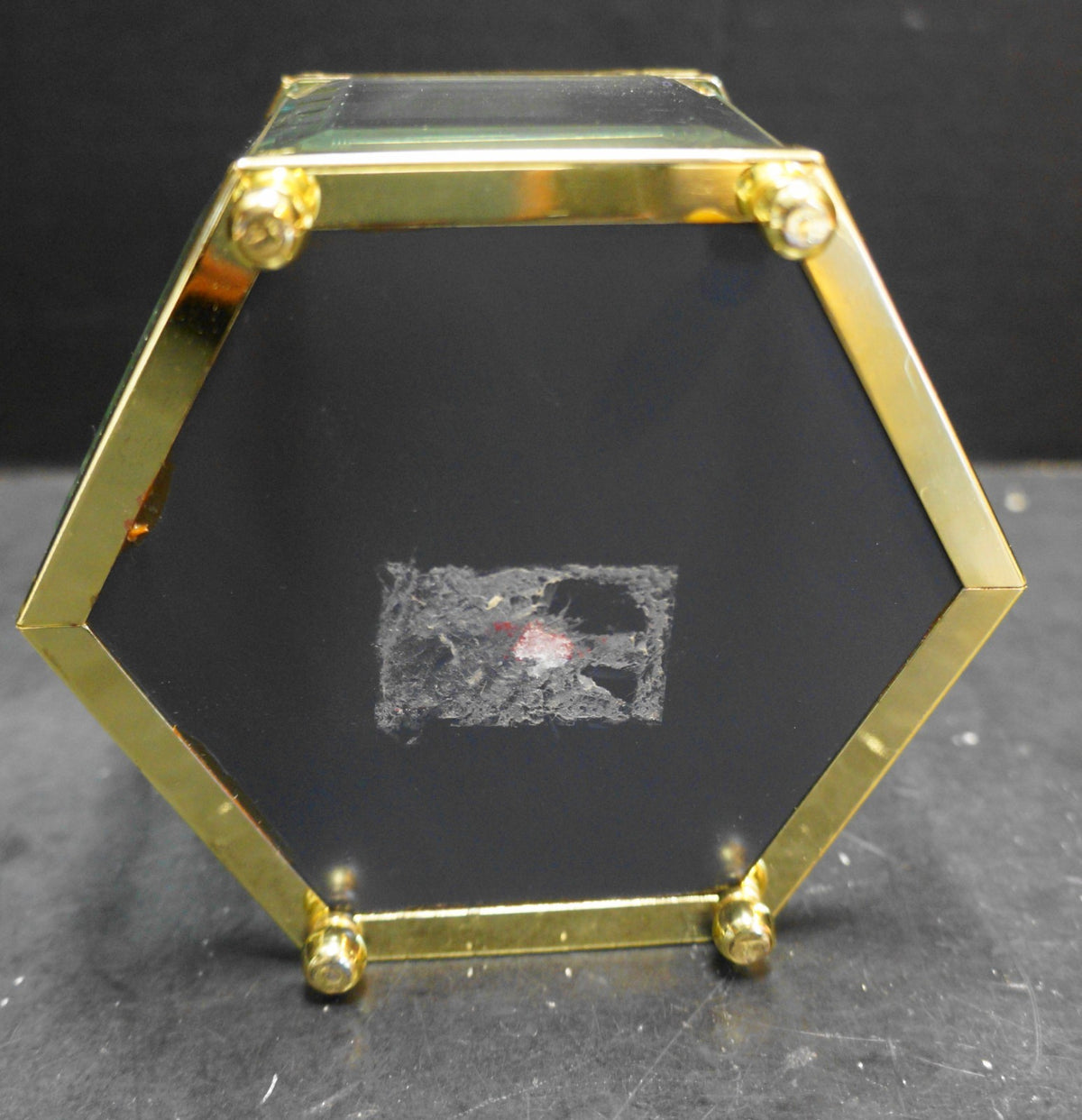 Beveled Glass Cut Flowers Lid Hexagon Jewelry Trinket Box