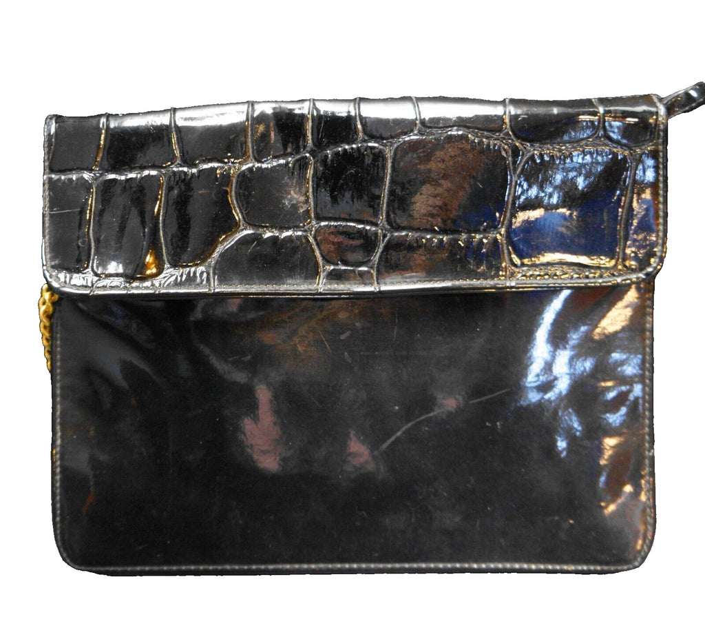Capezio Black Patent Envelope Convertible Clutch Purse Vintage