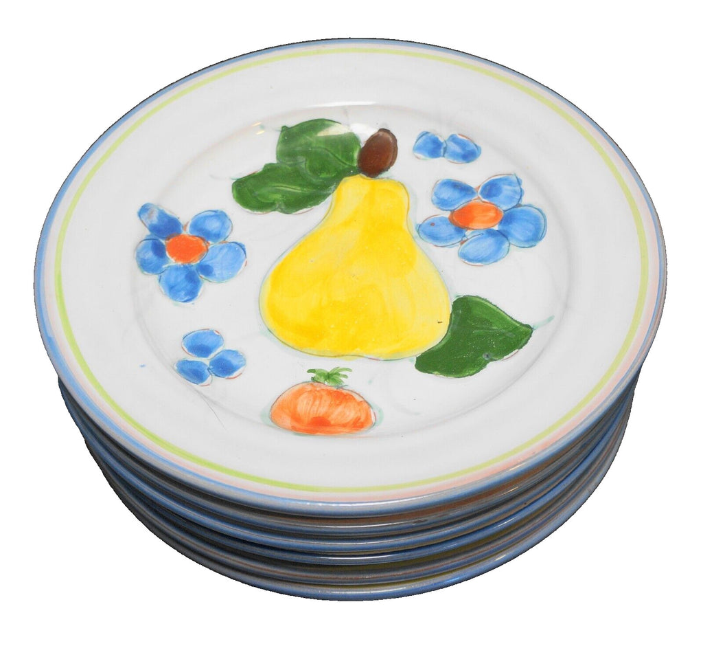 Himark Portugal Hand Painted Fruit Flowers Salad Plates Terra Cotta