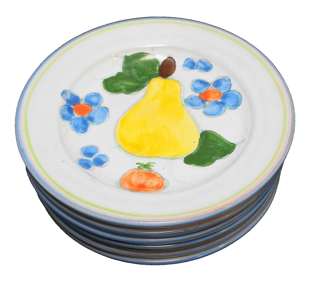 Himark Portugal Hand Painted Fruit Flowers Salad Plates Terra Cotta