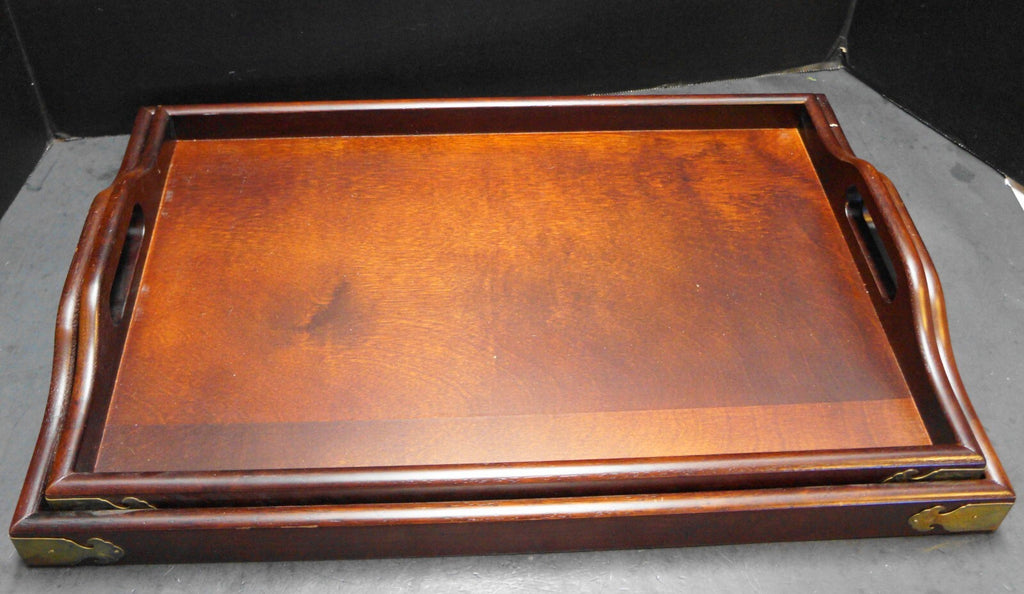 Nesting Wood Trays Dark Cherry Fancy Brass Corners Set of 3