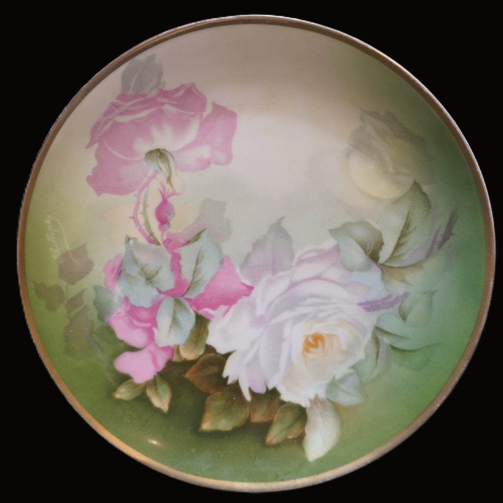 Thomas Bavaria Hand Painted Roses 8" Cabinet Plates Signed Phillips
